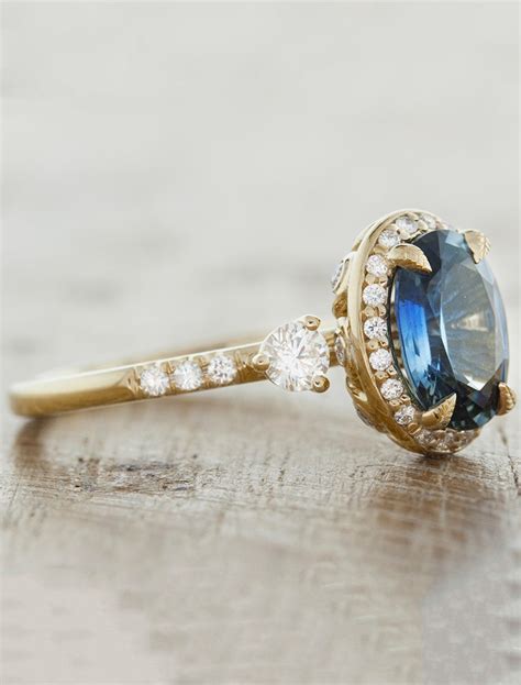 Sophia Halo Oval Sapphire Yellow Gold Engagement Ring Ken And Dana