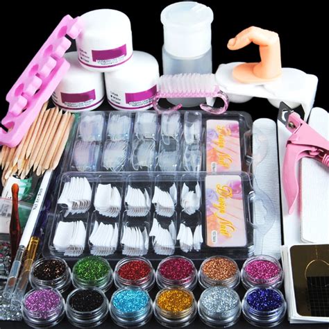 Acrylic Nail Art Manicure Kit 12 Color Nail Glitter Powder Decoration Acrylic Pen Brush False ...