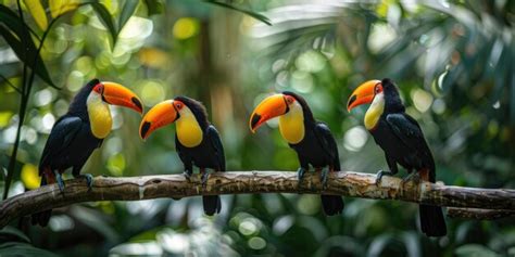 Premium Photo | Toucans sitting on a branch in the rainforest Generative AI