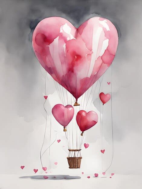 Premium AI Image | big balloon heart shaped balloon watercolor drawing