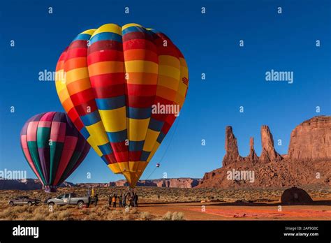 Two Hot Air Balloons Ready To Launch In The Monument Valley Balloon