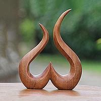 UNICEF Market Hand Carved Suar Wood Abstract Growing Heart Sculpture