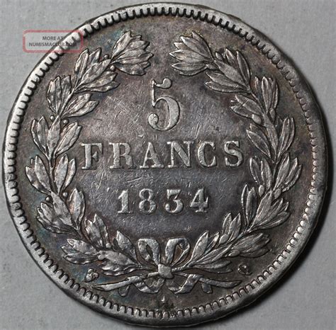 1834 Q Scarce Perpignan Louis Philippe I Silver 5 Francs Inice Grade