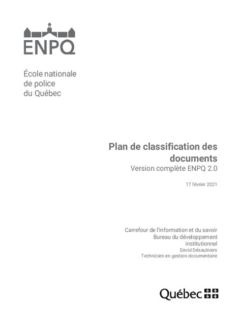 Fillable Online Plan De Classification Des Documents Enpq Qc Ca Fax