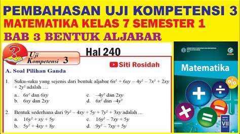 Uji Kompetensi Matematika Kelas Bab Bentuk Aljabar Youtube