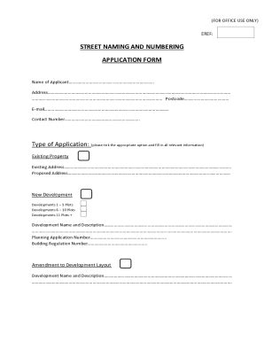 Fillable Online Application For Street Naming Property Numbering Or