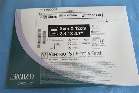 New Bard Ref 5950030 Ventrio St Hernia Patch Oval 8cm X 12 Cm Exp