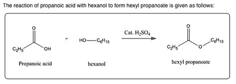 The Reaction Propanoic Acid With Hexanol To Form Hexyl Propanoate Is