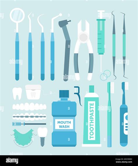 Vector Illustration Set Of Dental Tools Dental Instruments Collection