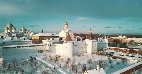 Aerial Panorama Of The Rostov Kremlin, Winter Russian Landscapes ...