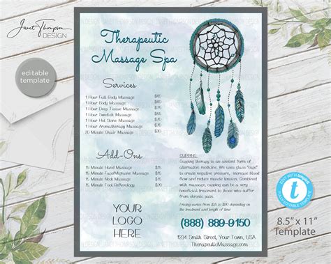 Massage Service Menu Salon Menu Custom Menu Diy Services Etsy