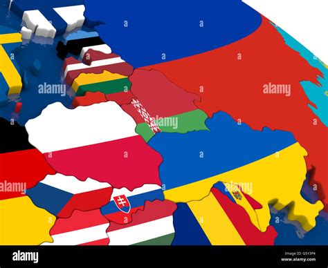 Map Of East Europe With Embedded Flags On 3D Political Map Accurate