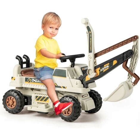 COSTWAY 6V Excavatrice Electrique Enfants avec Pelle Siège Rotatif