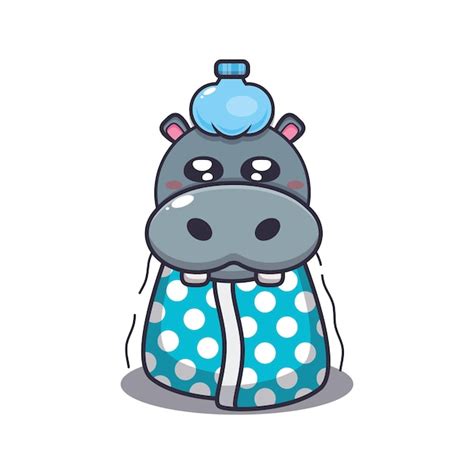 Premium Vector | Cute hippo sick Cute animal cartoon illustration