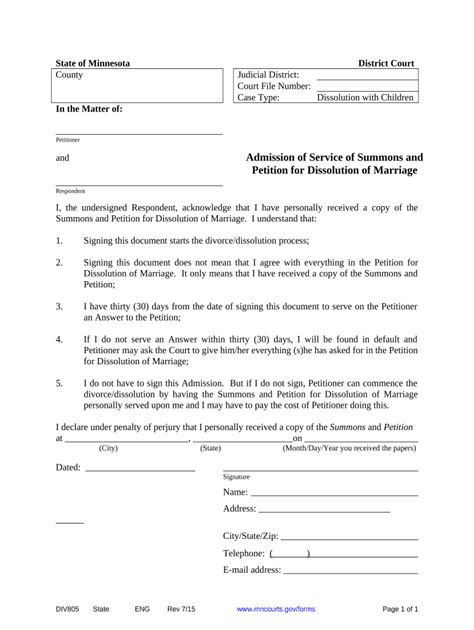 Admission Of Service Minnesota Form Fill Out And Sign Printable Pdf