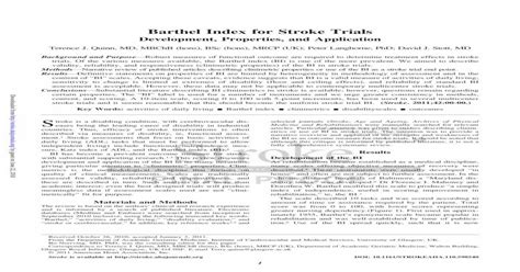 Barthel Index For Stroke Trials Stroke