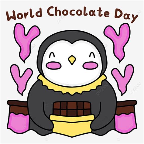 Gambar Desain Kartun Penguin Yang Indah Merayakan Hari Cokelat Dunia