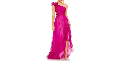 Mac Duggal One Shoulder Ruffle Asymmetric Gown In Pink Lyst