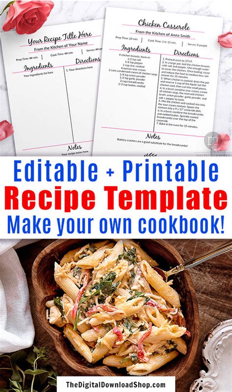 Editable Cookbook Template- Recipe Template Pink + Black | The Digital ...