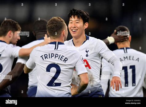 Tottenham Hotspurs Son Heung Min Celebrates Scoring His Sides Fifth