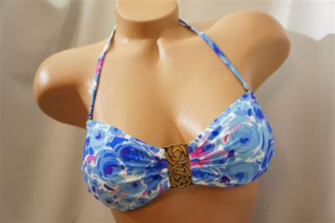 Abs Allen Schwartz Designer Blue Padded Bra Bikini Swim Bathing Top