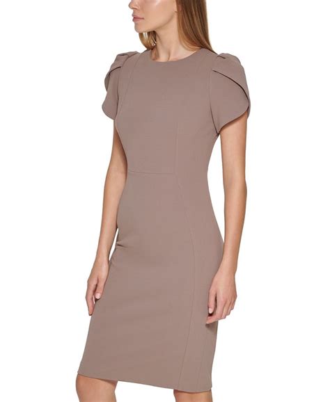 Calvin Klein Petite Faux Suede Tulip Sleeve Sheath Dress Macys