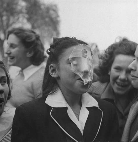 A Young Girl Blowing a Large Bubble Gum Bubble, 1946 ~ Vintage Everyday