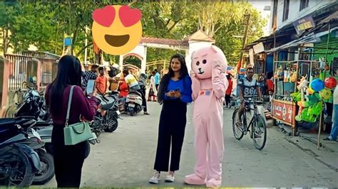 Teddy Bear Irritating Public Road Girl`s 😂 Funny Reaction 🤣 Am Action