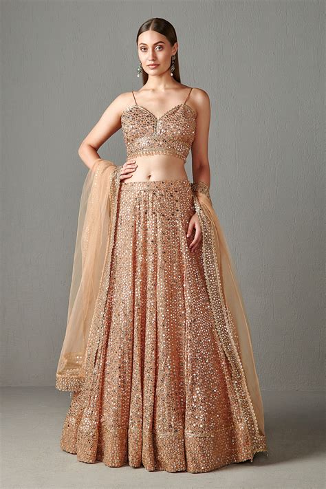 Buy Gold Net Embroidered Sequins Work V Nadia Floral Bridal Lehenga Set