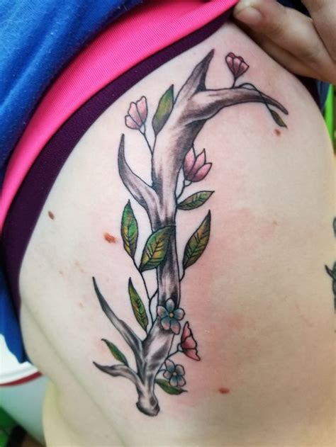 Deer Antler W Flowers Flower Tattoo Tattoos Tattoo Quotes