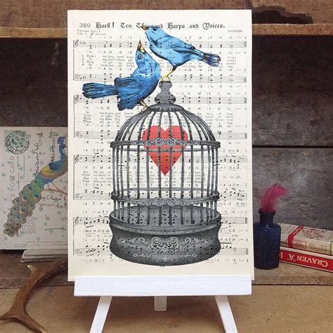 Love Birds Birdcage Vintage Music Book Page Print Vintage Music