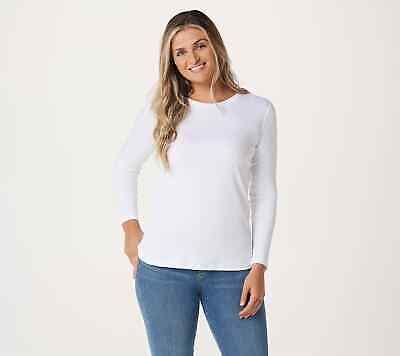 Isaac Mizrahi Live Essentials Pima Cotton Crew Neck Knit White Xl