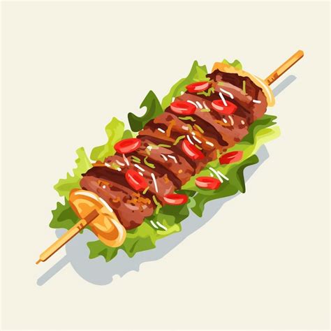 Beef Meat Grill Vector Kebab Meal Food Restaurant Isolated Illustration