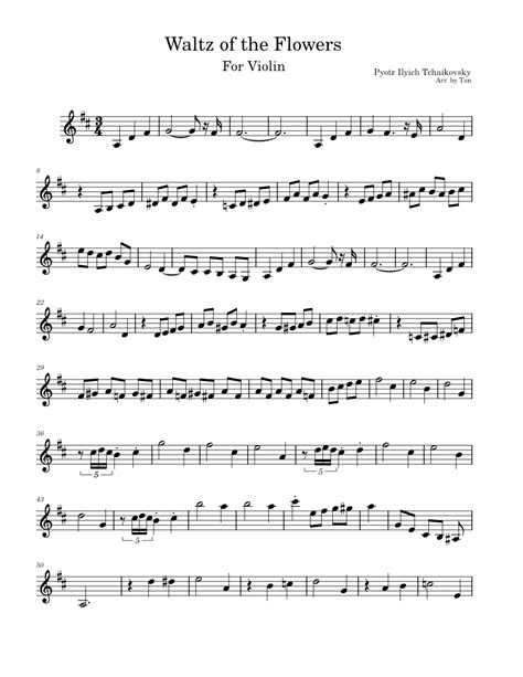 Waltz Of The Flowers Pyotr Ilyich Tchaikovsky Sheet Music For Violin