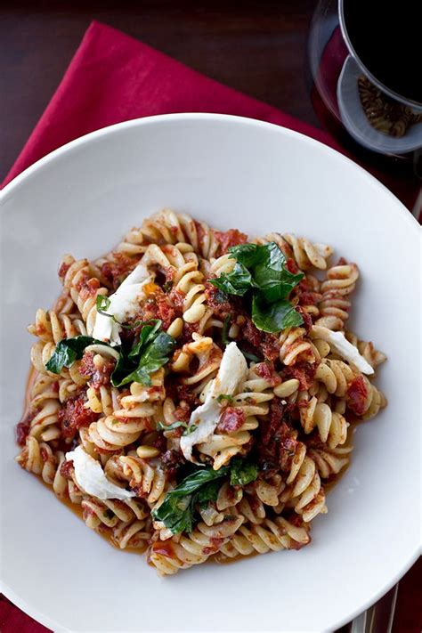 “fusilli A La Brando” With Cabernet Sun Dried Tomato And Basil Pesto Garlic Rapini And Fresh