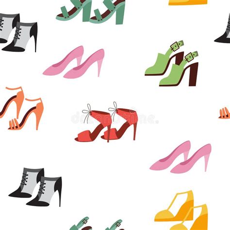 Womens High Heel Shoes In Seamless Pattern Flat Cartoon Vector Illustration Stock Vector