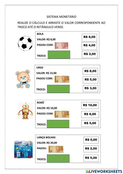 Sistema Monetário Interactive Activity For Aee Live Worksheets