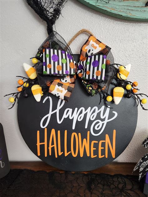 Circle Door Hanger Happy Halloween Etsy