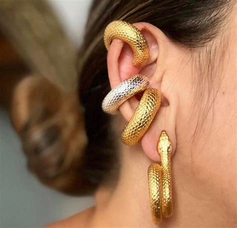 Snake Hoop Earrings Serpent On Ear Earrings Snake Illusion Earrings