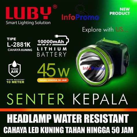 Senter Kepala Led Luby Watt L L Cahaya Putih Waterproof Tahan