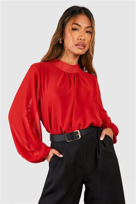 Woven Pleat Front Volume Sleeve Blouse Boohoo Uk