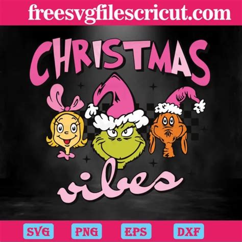 Retro Pink Grinch Friends Christmas Vibes Svg Png Dxf Eps Cricut