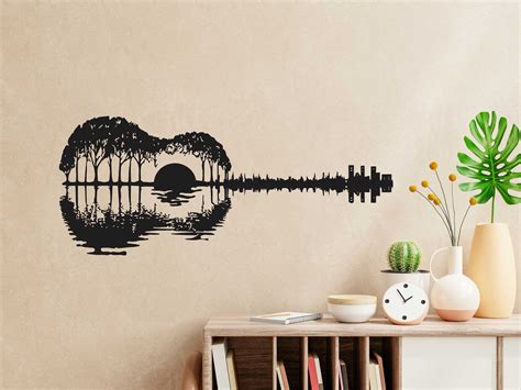 Guitar Home Decorguitar With Trees Artguitar With Sun Sunset Etsy