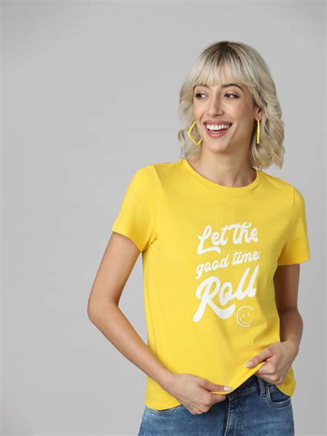 Yellow Slogan Print T Shirt