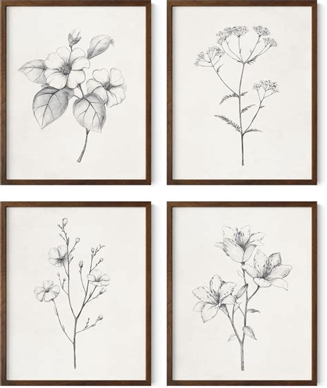 Amazon Haus And Hues Arte De Pared Floral Gris Juego De 4