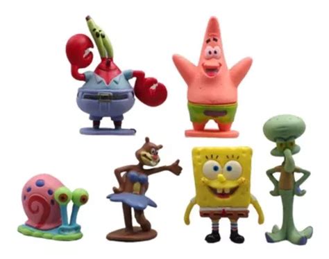 Kit 6 Bonecos Do Bob Esponja Miniaturas Pronta Entrega