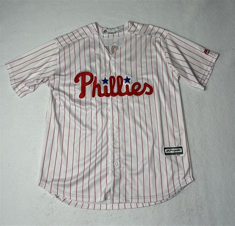 Majestic Bryce Harper Philadelphia Phillies White Pin Stripe Jersey