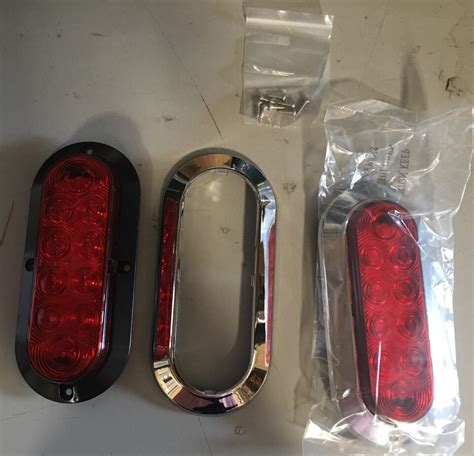 Pcs Oval Chrome Trailer Truck Red Led Surface Mount Stop Turn