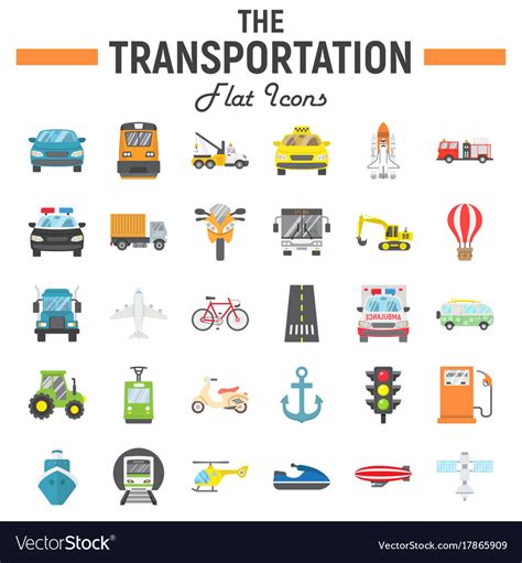 Transportation Flat Icon Set Transport Symbols Vector Image