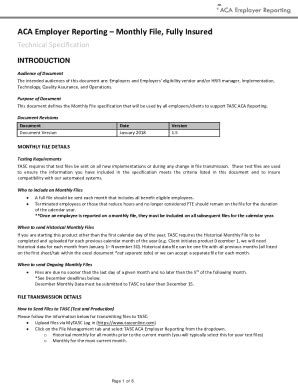 Fillable Online Aca Employer Reportingmonthly File Fully Insured Fax